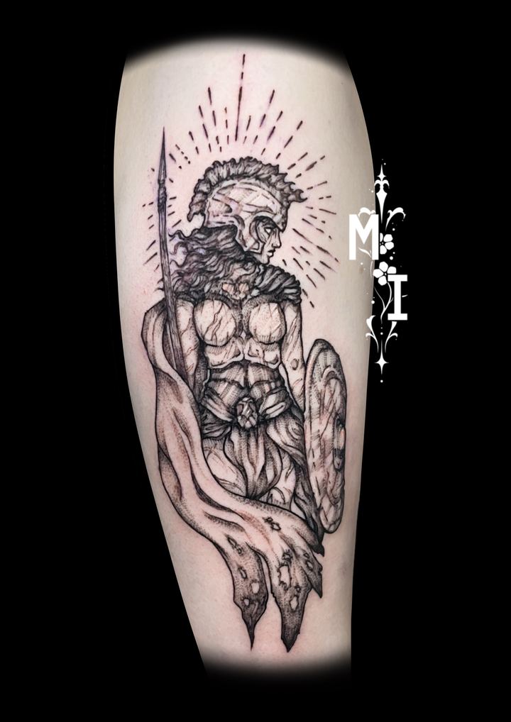 Tattoo von Luca: Krieger mit Helm und Speer