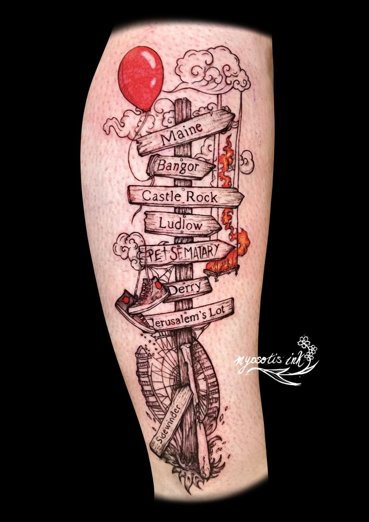 Tattoo von Luca: Wegweiser mit rotem Ballon