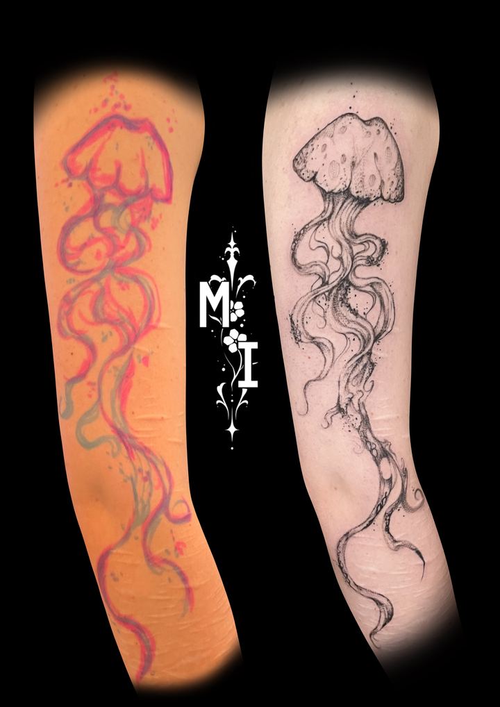 Tattoo von Luca: Quallen, Vorzeichnung und fertiges Tattoo