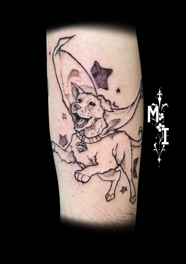 Tattoo von Luca: Katze mit Stern und Mond